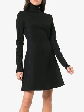 Calvin Klein 205W39NYC Black Blue Wool Turtleneck Long Sleeve Dress size 8